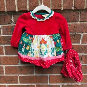 Matilda Jane Red Christmas Baby Dress Size 0-3 months girl with bloomers